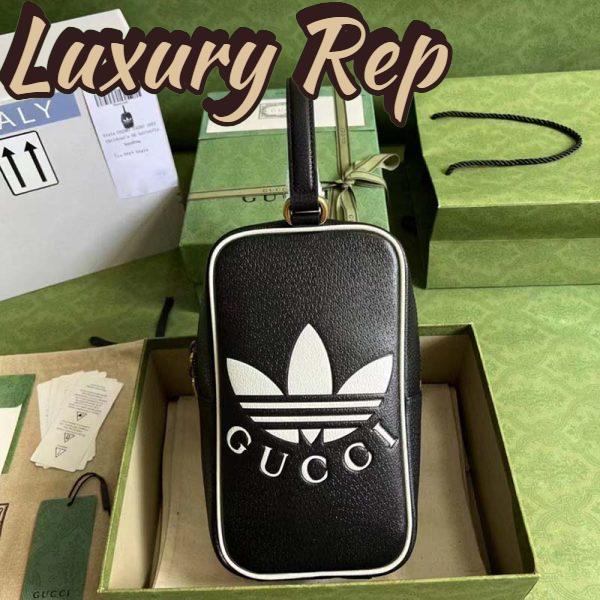 Replica Gucci Unisex Adidas x Gucci Mini Top Handle Bag Black Leather GG Trefoil Print 3