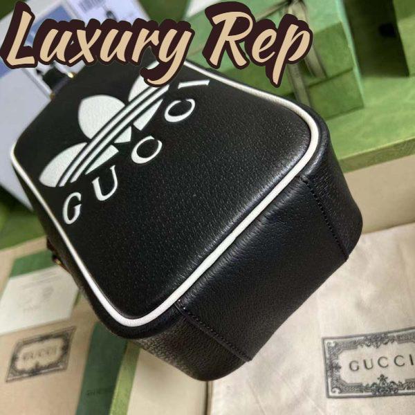 Replica Gucci Unisex Adidas x Gucci Mini Top Handle Bag Black Leather GG Trefoil Print 5