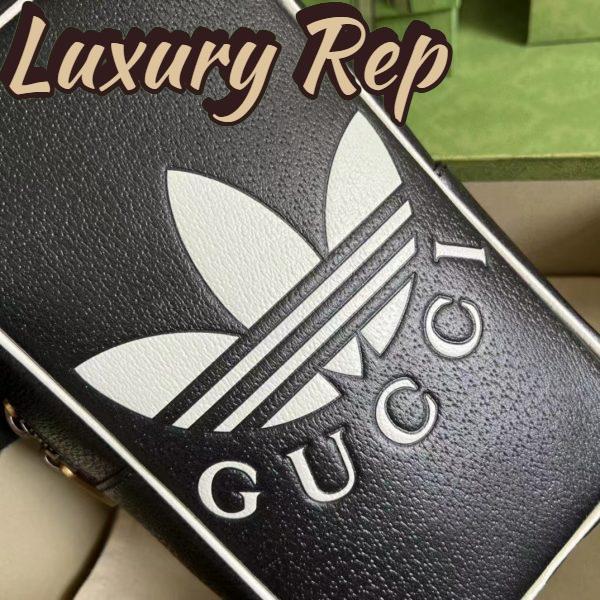 Replica Gucci Unisex Adidas x Gucci Mini Top Handle Bag Black Leather GG Trefoil Print 6