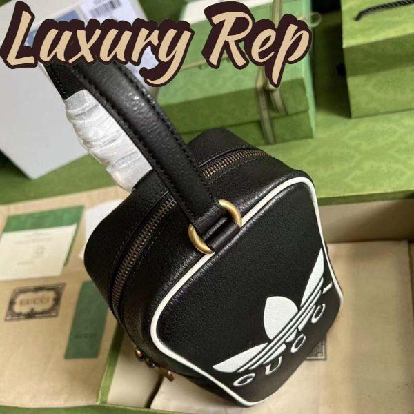 Replica Gucci Unisex Adidas x Gucci Mini Top Handle Bag Black Leather GG Trefoil Print 8