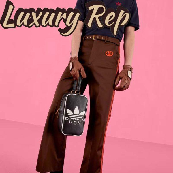 Replica Gucci Unisex Adidas x Gucci Mini Top Handle Bag Black Leather GG Trefoil Print 11