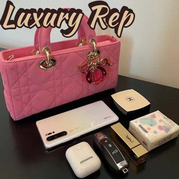 Replica Dior Women CD Medium Lady D-Joy Bag Bright Pink Cannage Denim 4