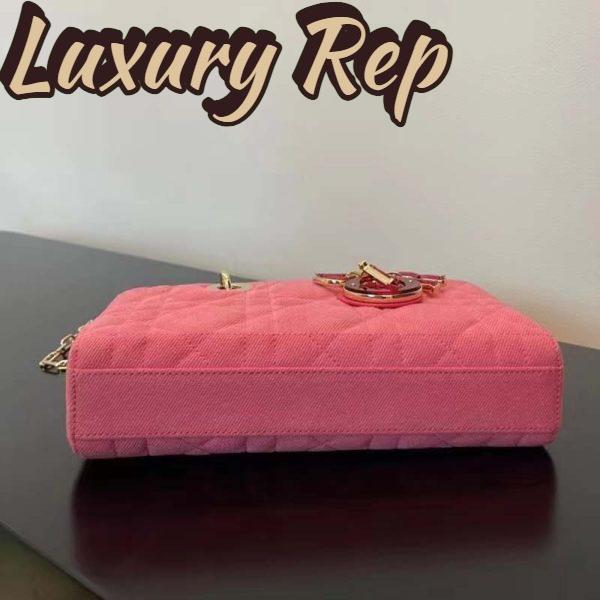 Replica Dior Women CD Medium Lady D-Joy Bag Bright Pink Cannage Denim 8