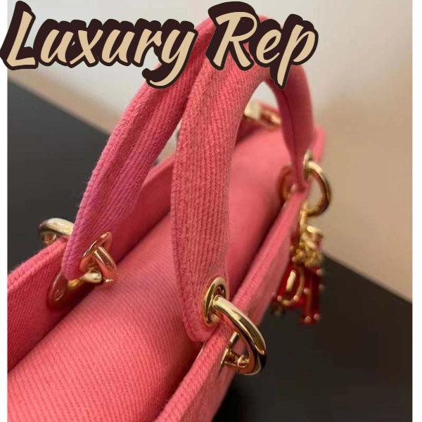 Replica Dior Women CD Medium Lady D-Joy Bag Bright Pink Cannage Denim 9
