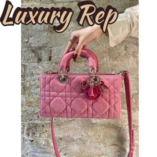 Replica Dior Women CD Medium Lady D-Joy Bag Bright Pink Cannage Denim 13