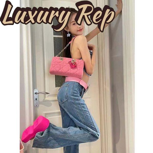 Replica Dior Women CD Medium Lady D-Joy Bag Bright Pink Cannage Denim 16