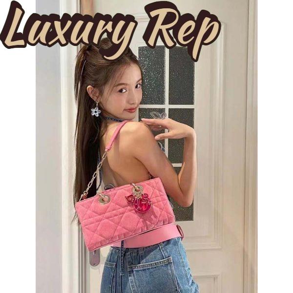 Replica Dior Women CD Medium Lady D-Joy Bag Bright Pink Cannage Denim 18