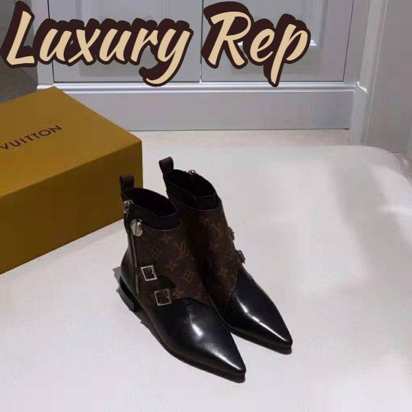Replica Louis Vuitton LV Women Jumble Flat Ankle Boot in Calf Leather and Patent Monogram Canvas-Black 4