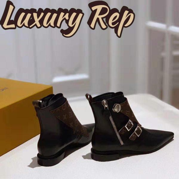 Replica Louis Vuitton LV Women Jumble Flat Ankle Boot in Calf Leather and Patent Monogram Canvas-Black 6