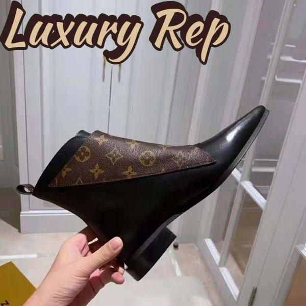 Replica Louis Vuitton LV Women Jumble Flat Ankle Boot in Calf Leather and Patent Monogram Canvas-Black 9