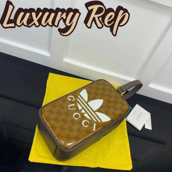 Replica Gucci Unisex Adidas x Gucci Mini Top Handle Bag Beige Brown GG Crystal Canvas 6