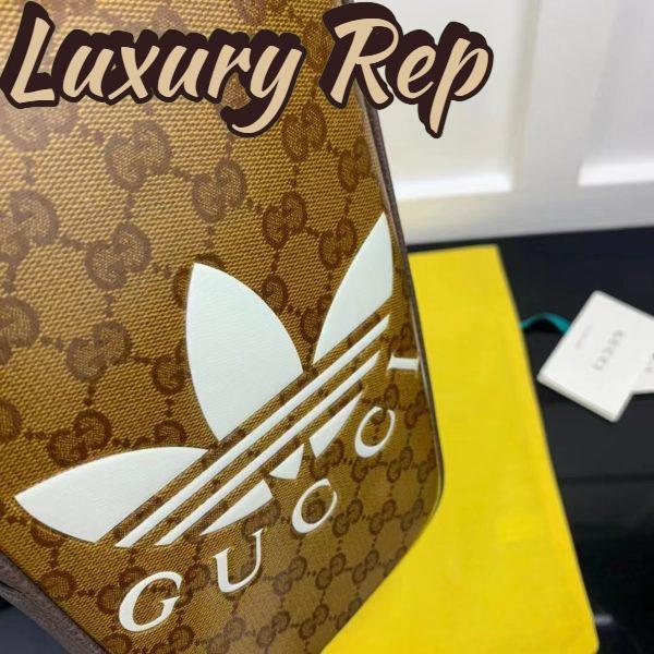 Replica Gucci Unisex Adidas x Gucci Mini Top Handle Bag Beige Brown GG Crystal Canvas 9