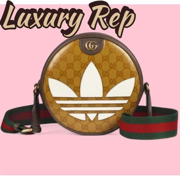 Replica Gucci Unisex Adidas x Gucci Ophidia Small Shoulder Bag Beige Brown GG Crystal Canvas