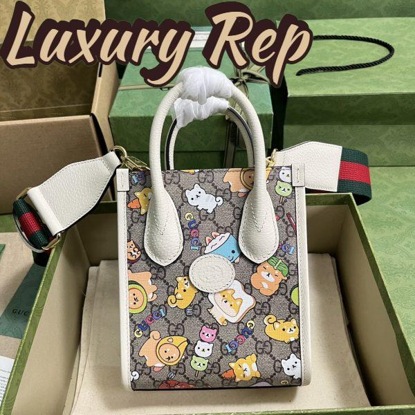 Replica Gucci Unisex Animal Print Mini Tote Bag Beige Ebony GG Supreme Canvas 3