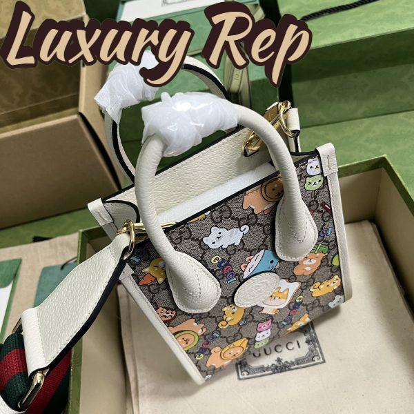 Replica Gucci Unisex Animal Print Mini Tote Bag Beige Ebony GG Supreme Canvas 5