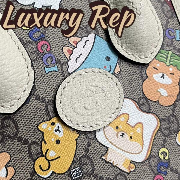 Replica Gucci Unisex Animal Print Mini Tote Bag Beige Ebony GG Supreme Canvas 7