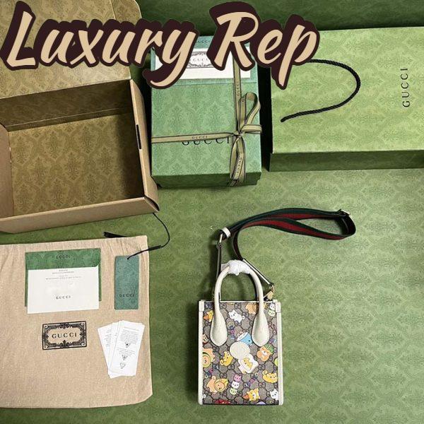 Replica Gucci Unisex Animal Print Mini Tote Bag Beige Ebony GG Supreme Canvas 8