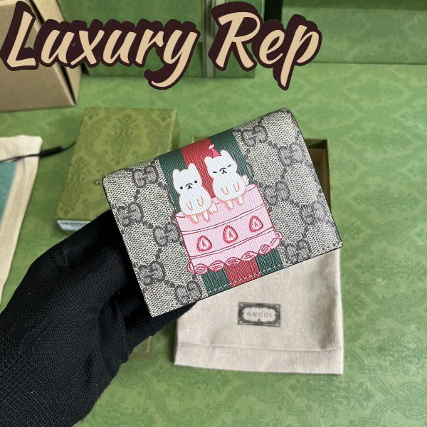 Replica Gucci Unisex Animals Print Card Case Wallet Beige Ebony GG Supreme Canvas 3