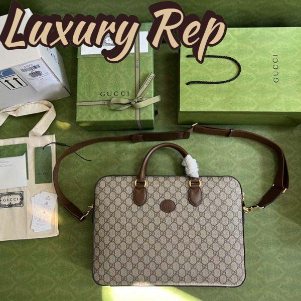 Replica Gucci Unisex Business Case Interlocking G Beige Ebony GG Supreme Canvas 6