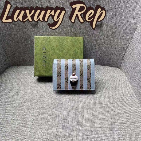 Replica Gucci Unisex Card Case Wallet Enamel Ice Cream Blue Stripe Print Beige Ebony GG Supreme Canvas 3