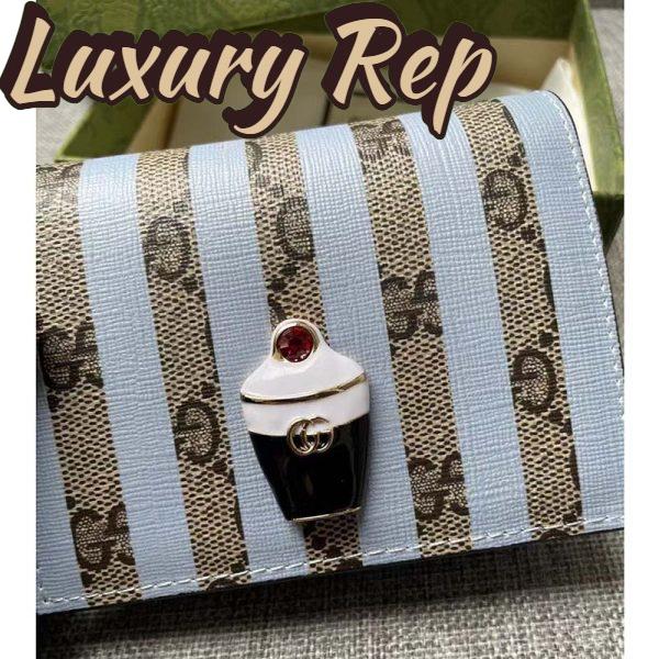 Replica Gucci Unisex Card Case Wallet Enamel Ice Cream Blue Stripe Print Beige Ebony GG Supreme Canvas 7