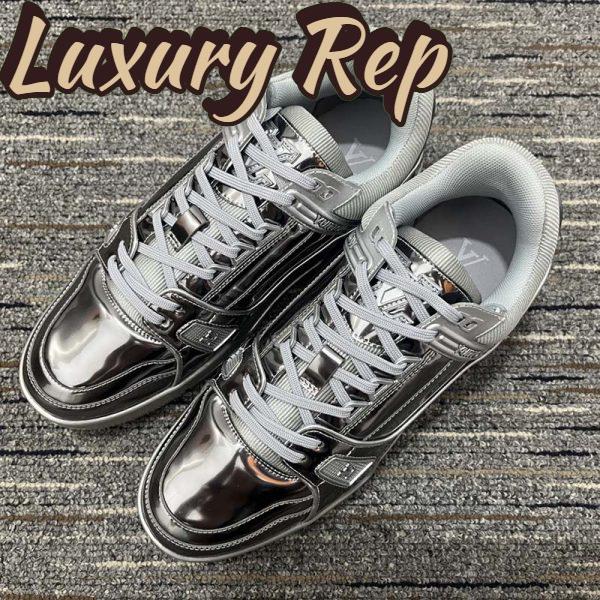 Replica Louis Vuitton Unisex LV Trainer Sneaker Silver Metallic Canvas Rubber Outsole Monogram Flowers 3