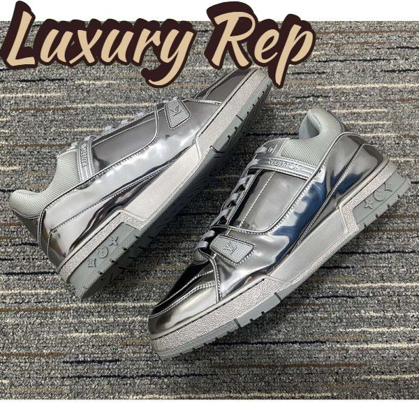 Replica Louis Vuitton Unisex LV Trainer Sneaker Silver Metallic Canvas Rubber Outsole Monogram Flowers 7