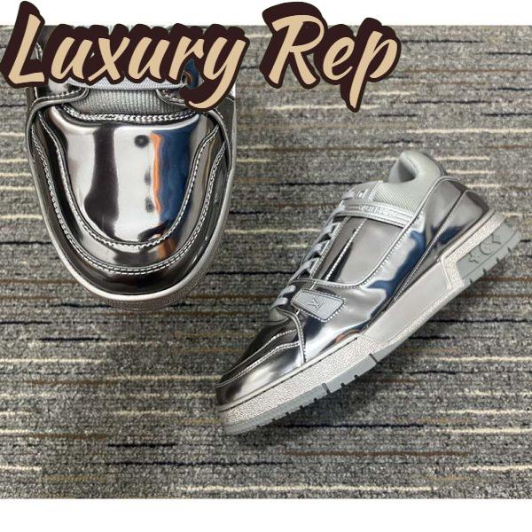 Replica Louis Vuitton Unisex LV Trainer Sneaker Silver Metallic Canvas Rubber Outsole Monogram Flowers 8
