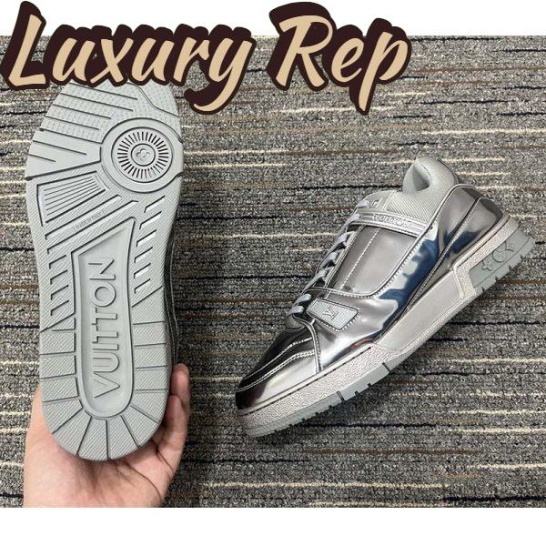 Replica Louis Vuitton Unisex LV Trainer Sneaker Silver Metallic Canvas Rubber Outsole Monogram Flowers 10