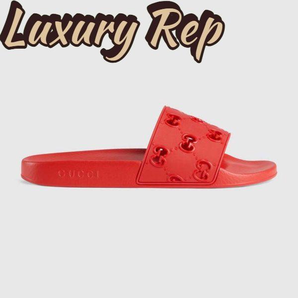 Replica Gucci Women Rubber GG Slide Sandal-Red 2