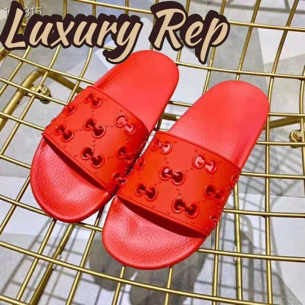 Replica Gucci Women Rubber GG Slide Sandal-Red 4