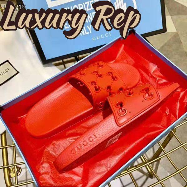 Replica Gucci Women Rubber GG Slide Sandal-Red 5
