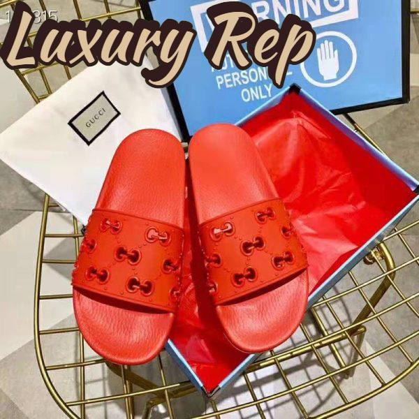Replica Gucci Women Rubber GG Slide Sandal-Red 6