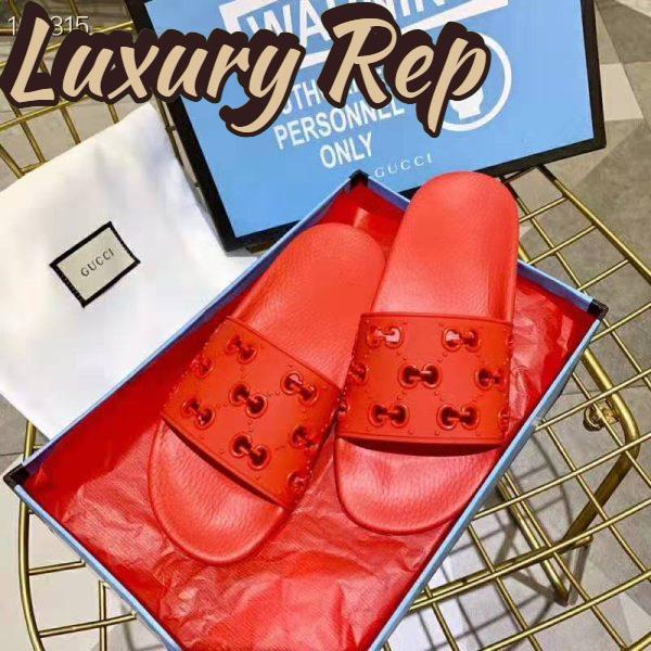 Replica Gucci Women Rubber GG Slide Sandal-Red 7