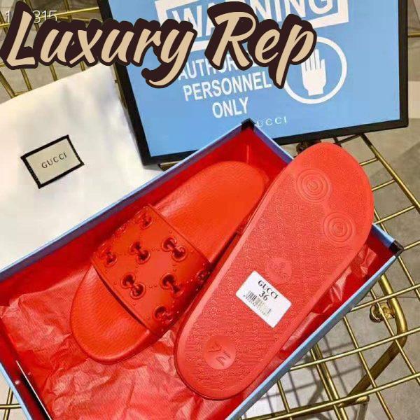 Replica Gucci Women Rubber GG Slide Sandal-Red 8
