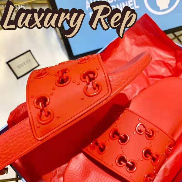 Replica Gucci Women Rubber GG Slide Sandal-Red 10
