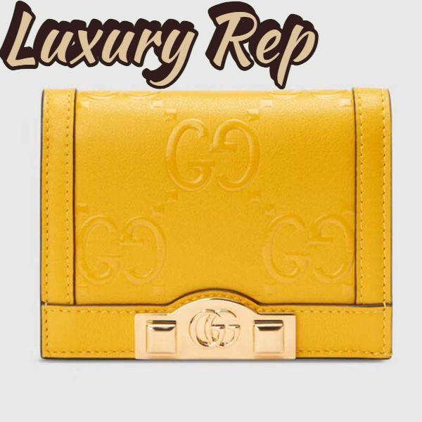 Replica Gucci Unisex Card Case Wallet Yellow GG Leather Double G 2