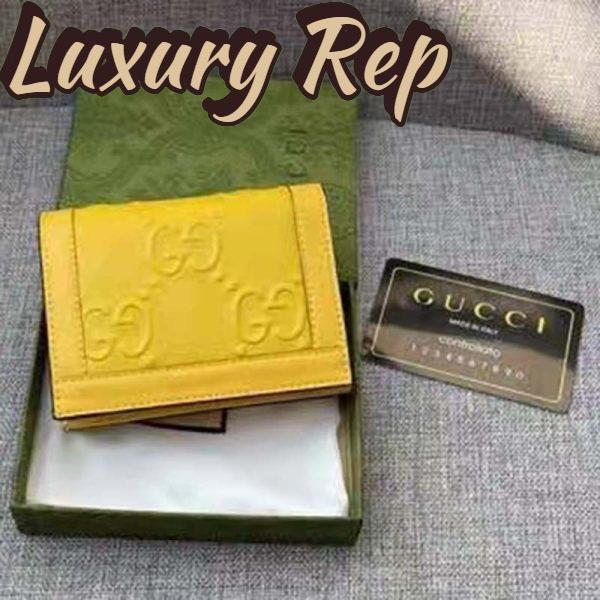 Replica Gucci Unisex Card Case Wallet Yellow GG Leather Double G 5