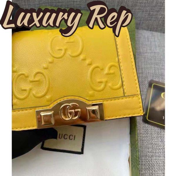 Replica Gucci Unisex Card Case Wallet Yellow GG Leather Double G 8