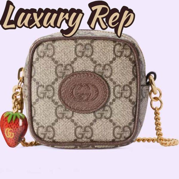 Replica Gucci Unisex Coin Purse Double G Strawberry Beige Ebony GG Supreme Canvas