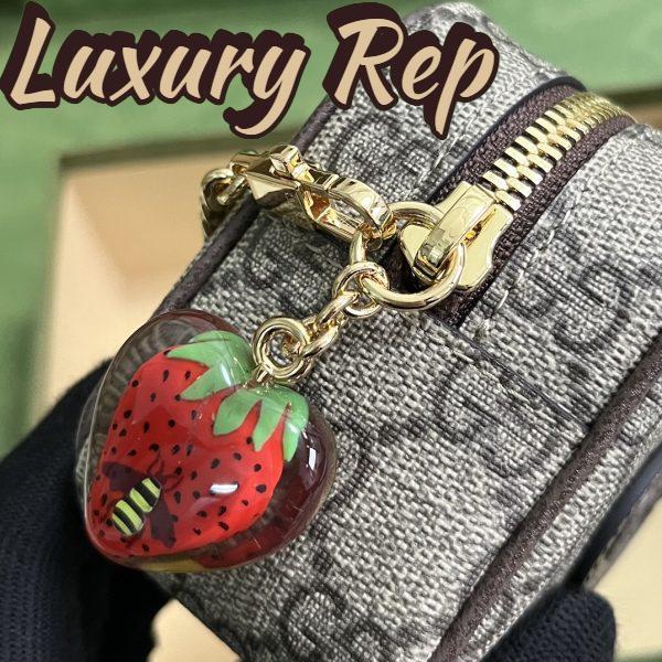 Replica Gucci Unisex Coin Purse Double G Strawberry Beige Ebony GG Supreme Canvas 8