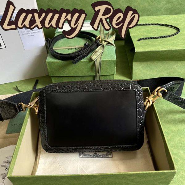 Replica Gucci Unisex Crocodile Trim Shoulder Bag Double G Black Leather Zip Closure 4
