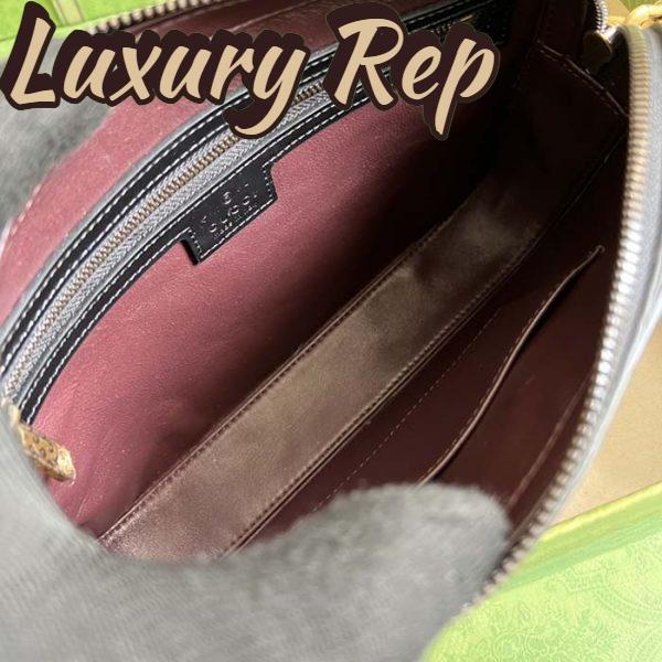 Replica Gucci Unisex Crocodile Trim Shoulder Bag Double G Black Leather Zip Closure 10