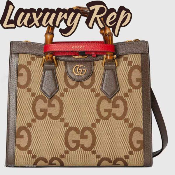 Replica Gucci Unisex Diana Jumbo GG Small Tote Bag Double G Camel Brown Canvas 2
