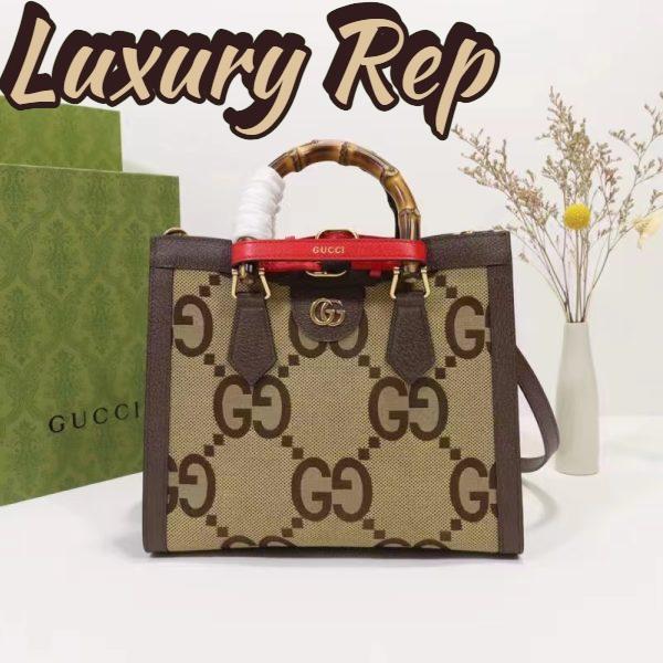 Replica Gucci Unisex Diana Jumbo GG Small Tote Bag Double G Camel Brown Canvas 3