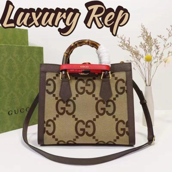 Replica Gucci Unisex Diana Jumbo GG Small Tote Bag Double G Camel Brown Canvas 4