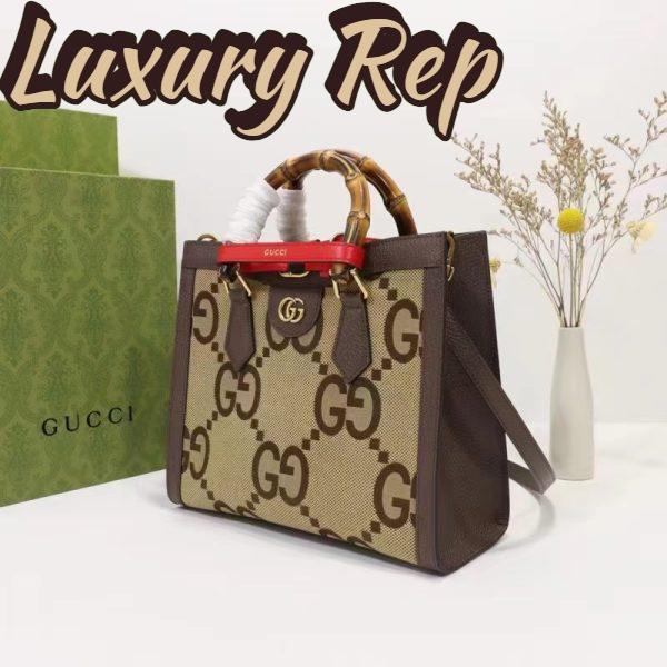 Replica Gucci Unisex Diana Jumbo GG Small Tote Bag Double G Camel Brown Canvas 5