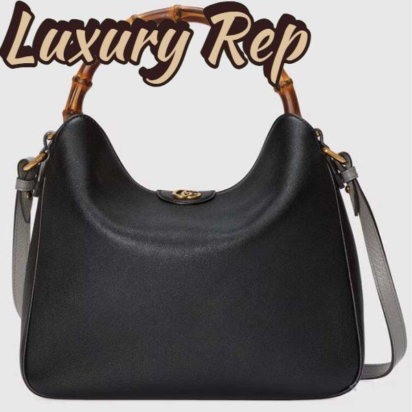 Replica Gucci Unisex Diana Medium Shoulder Bag Black Leather Double G 2