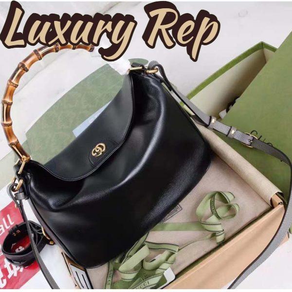 Replica Gucci Unisex Diana Medium Shoulder Bag Black Leather Double G 5