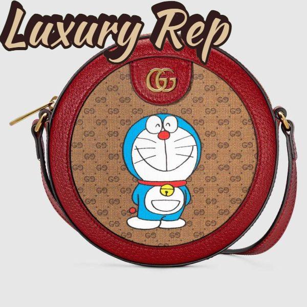 Replica Gucci Unisex Doraemon x Gucci Shoulder Bag Beige/Ebony Mini GG Supreme Canvas